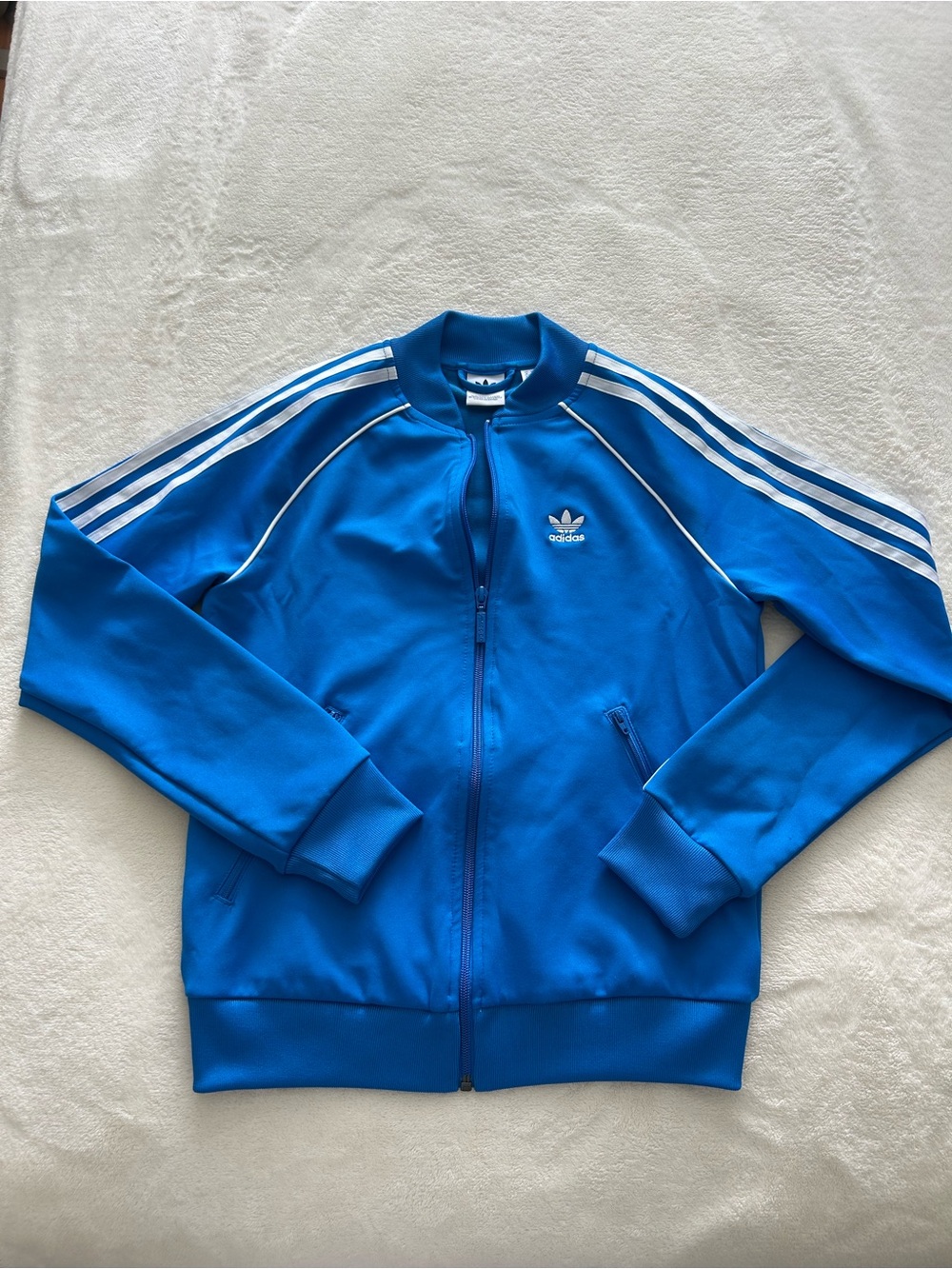 adidas Bright Blue Trefoil Zip-Up Track Jacket with White Stripes